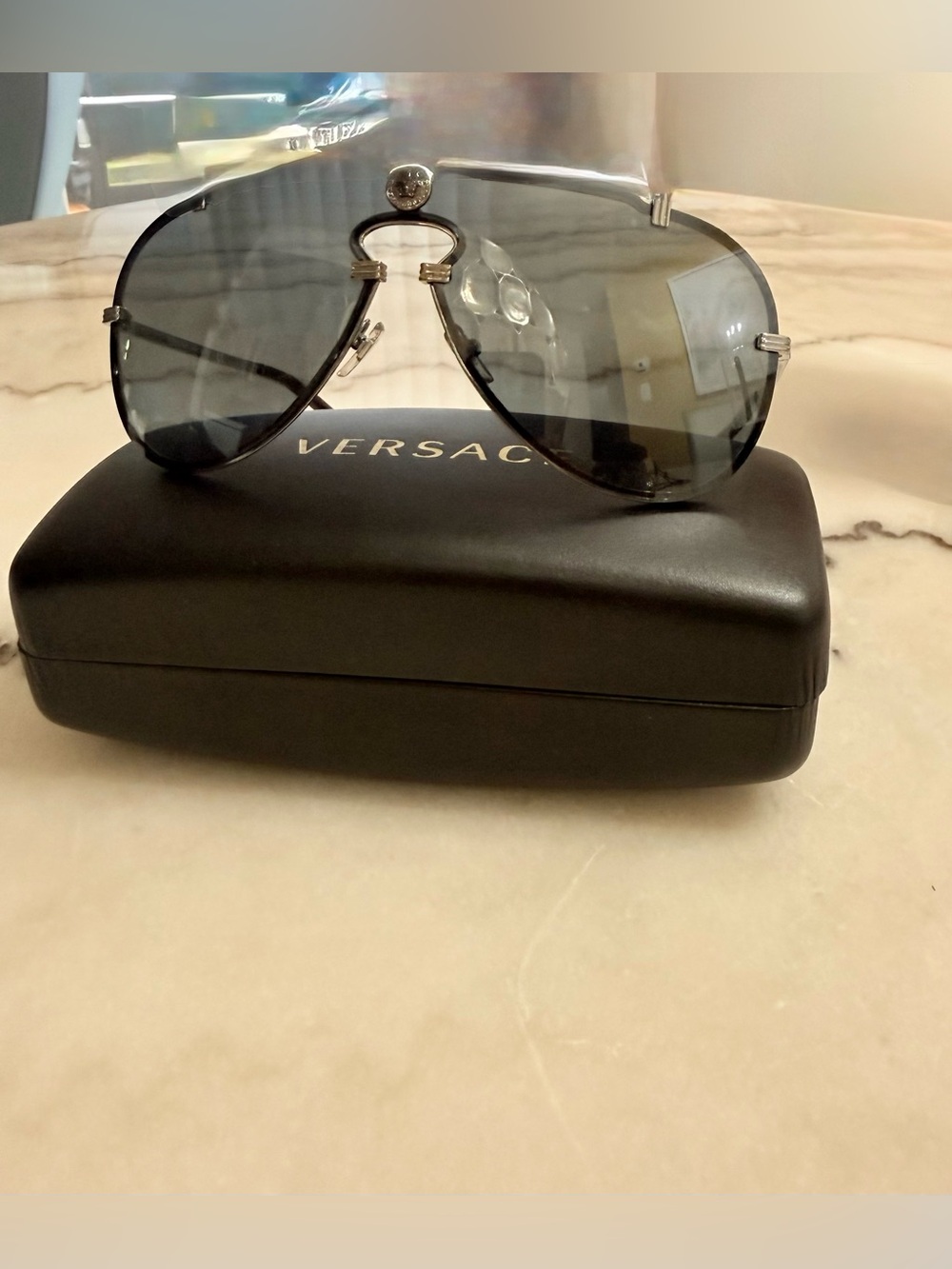Versace Silver Frame Black-Gray Gradient Aviator Sunglasses